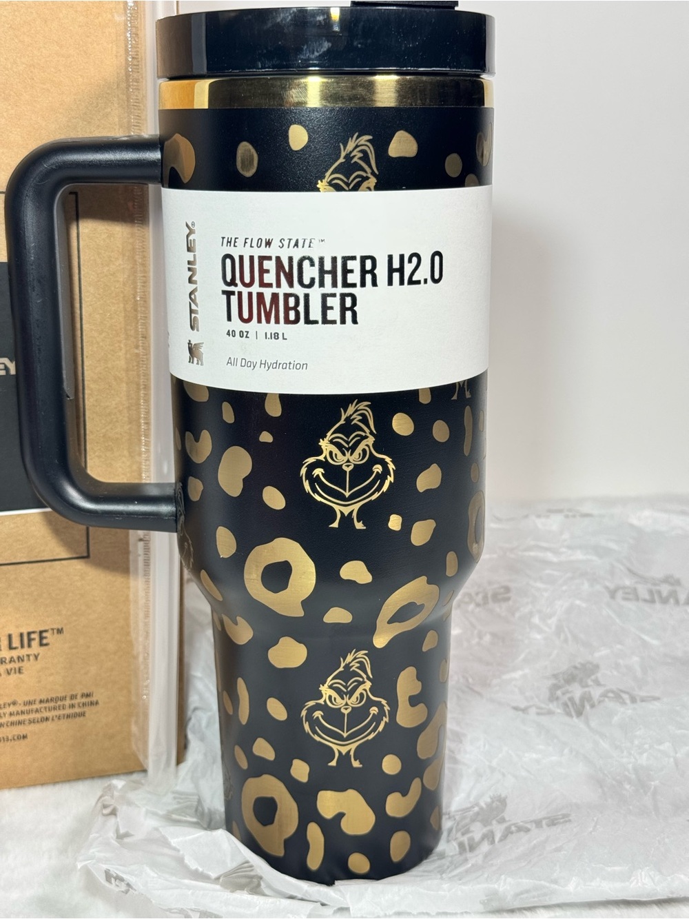 Stanley Black and Gold 'The Grinch' Leopard-Accent Travel Tumbler